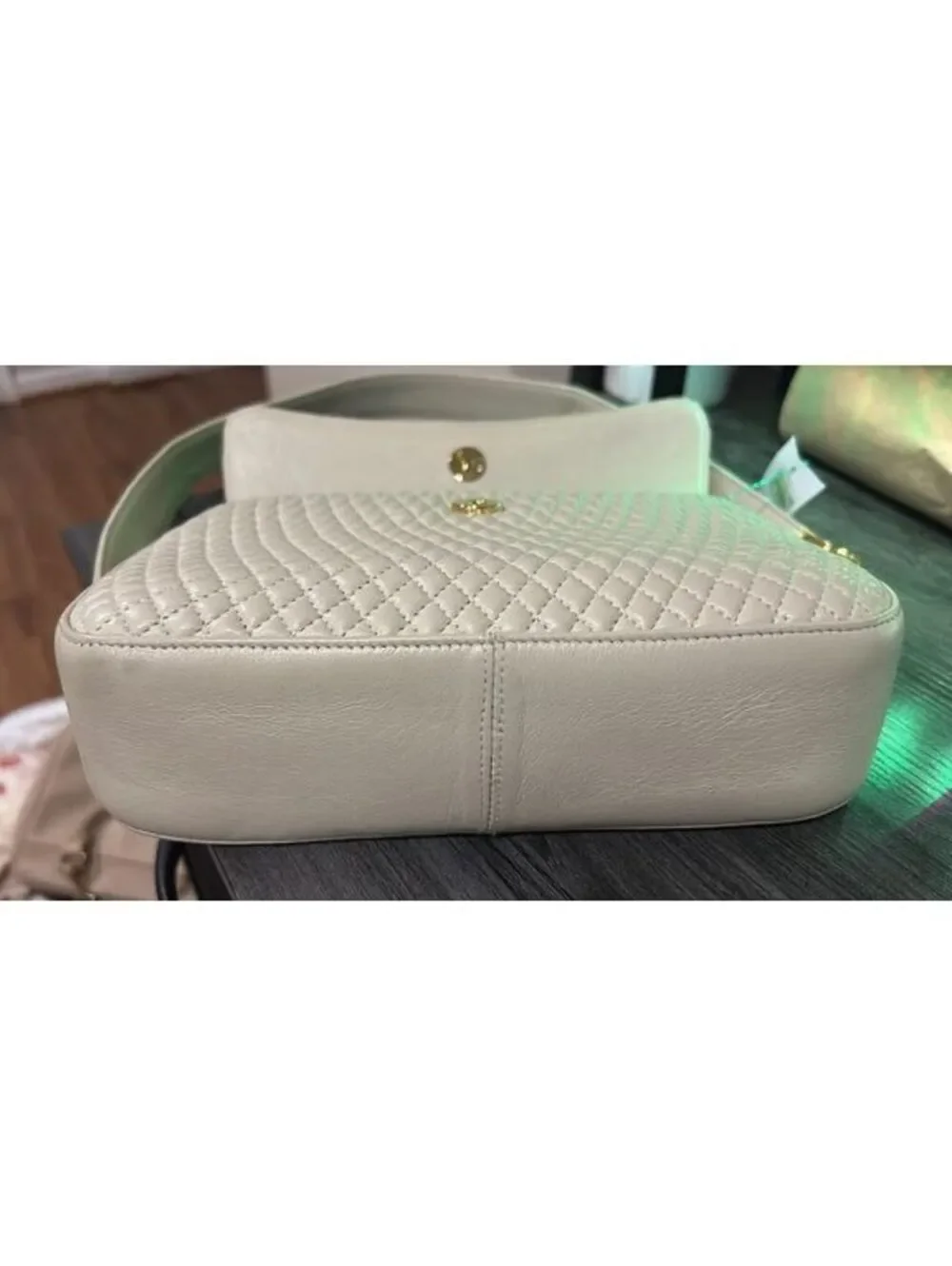 Ashneil Beige Genuine Leather Shoulder Bag&Gold Chain Strap